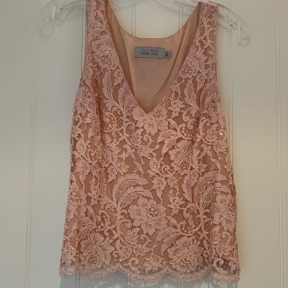 Vintage Rickie Freeman for Teri Jon Pink Beaded Lace Tank Top